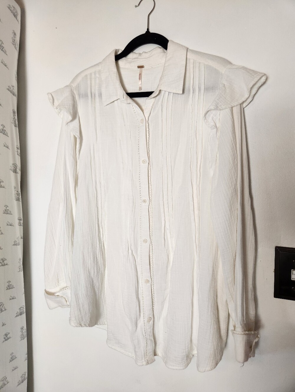 Free People White Cotton Button Down Top Size L Oversized